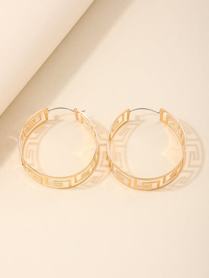 1 Pair Nordic Style Plaid Hollow Out Alloy Hoop Earrings