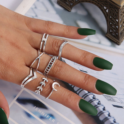 Retro Diamond-studded Turquoise Geometric Ring Set