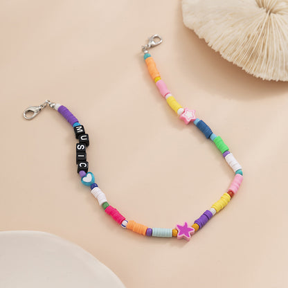 Simple Letter Polymer Clay Beaded Colorful Weaving Ethnic Style Acrylic Shoe Chain