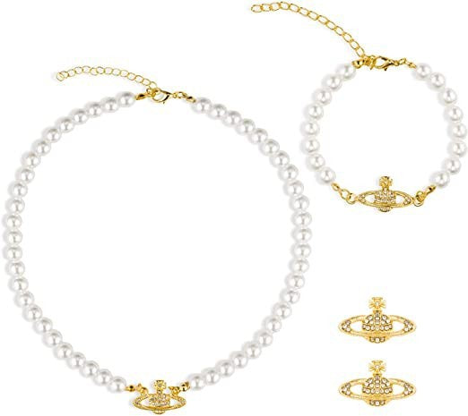 Elegant Planet Artificial Pearl Alloy Plating Rhinestones Women's Bracelets Earrings Necklace