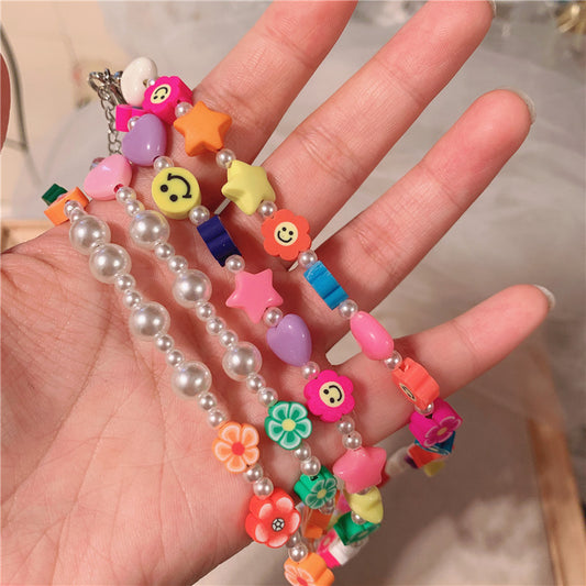Elegant Vacation Bohemian Heart Shape Smiley Face Plastic Soft Clay Women's Necklace