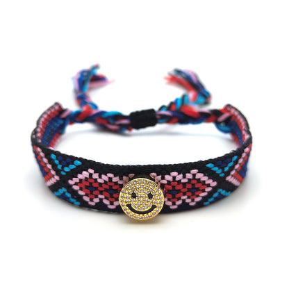 Ethnic Style Smiley Face Polyester Knitting Unisex Drawstring Bracelets