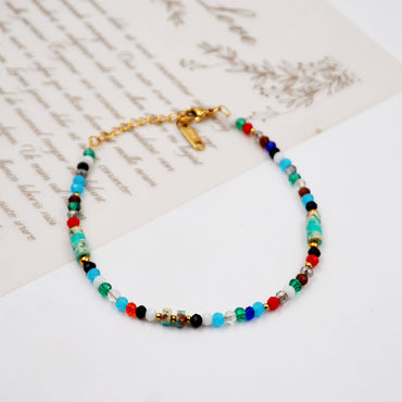 Vacation Beach Sweet Colorful 304 Stainless Steel Artificial Crystal Turquoise Beaded Gold Plated Women's Anklet