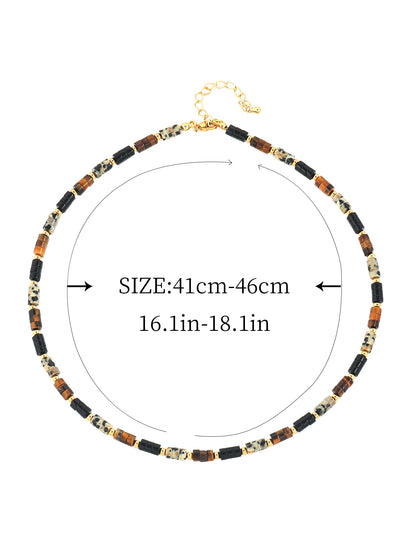 Retro Vacation Classic Style Geometric 304 Stainless Steel Natural Stone Beaded Women's Necklace