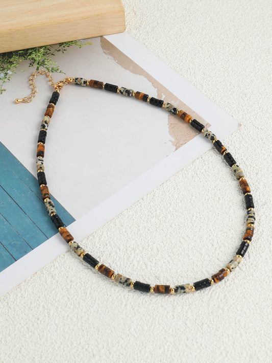 Retro Vacation Classic Style Geometric 304 Stainless Steel Natural Stone Beaded Women's Necklace