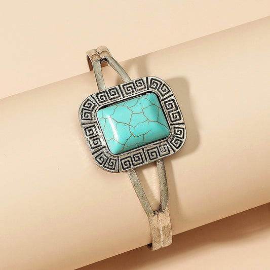 Fashion Simple Geometric Square Turquoise Open-ended Bracelet