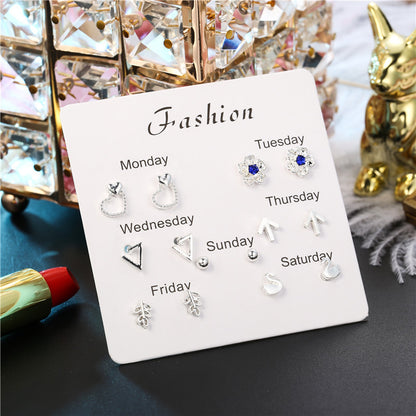 Simple Style Heart Shape Bow Knot Snowflake Alloy Plating Inlay Rhinestones Women's Ear Studs 1 Set
