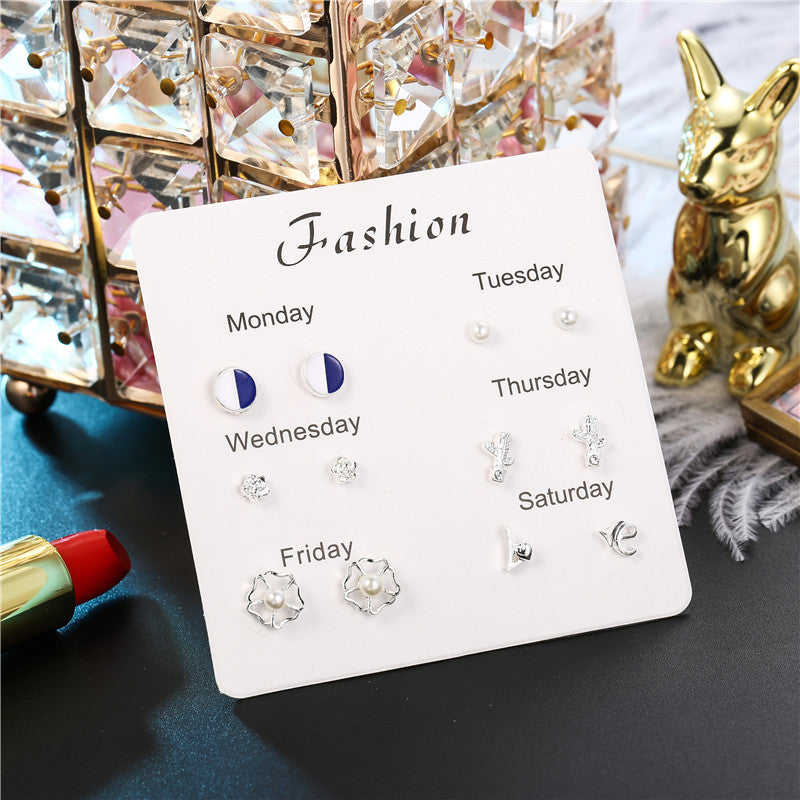 Simple Style Heart Shape Bow Knot Snowflake Alloy Plating Inlay Rhinestones Women's Ear Studs 1 Set
