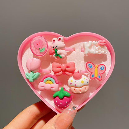 Cartoon Style Rabbit Heart Shape Plastic Resin Girl's Rings