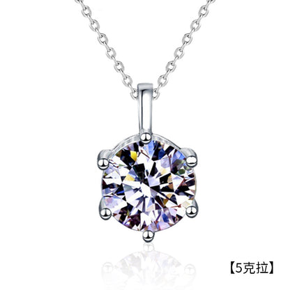 Simple Style Shiny Round Sterling Silver Gra Plating Inlay Moissanite Pendant Necklace