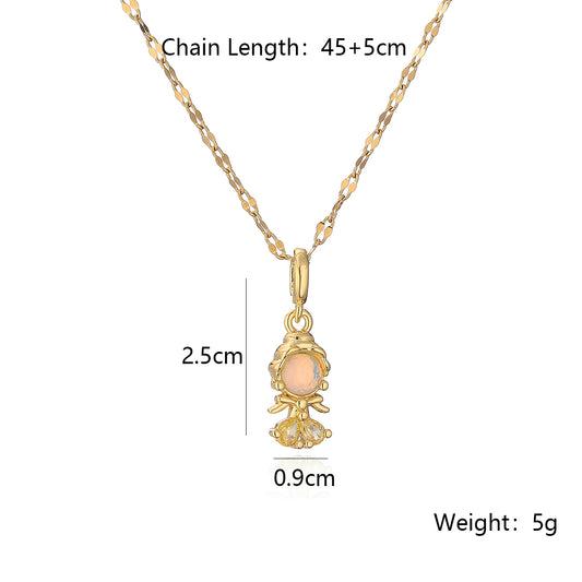 Cute Simple Style Commute Mermaid Copper Plating Inlay Zircon 18k Gold Plated Pendant Necklace
