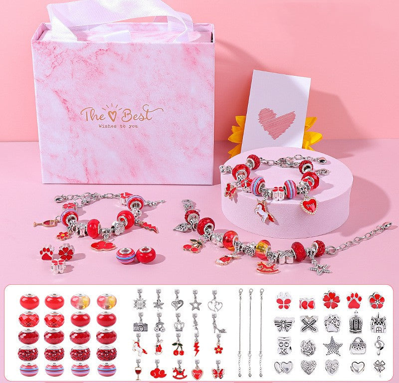 1 Set Sweet Sun Leaves Flower Pu Leather Girl's DIY Bracelet Beads
