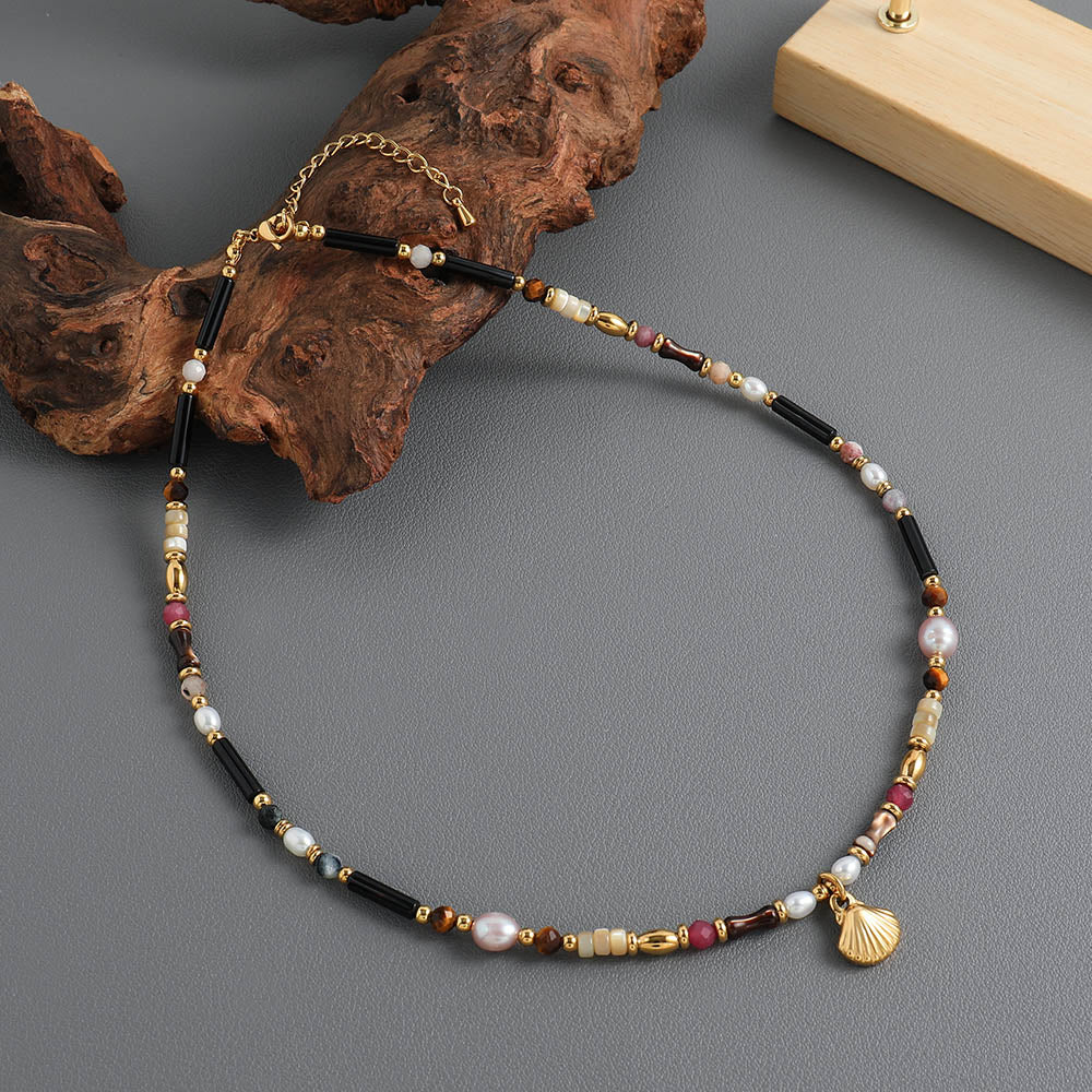 Vacation Sweet Classic Style Geometric Shell Natural Stone Freshwater Pearl Women's Pendant Necklace
