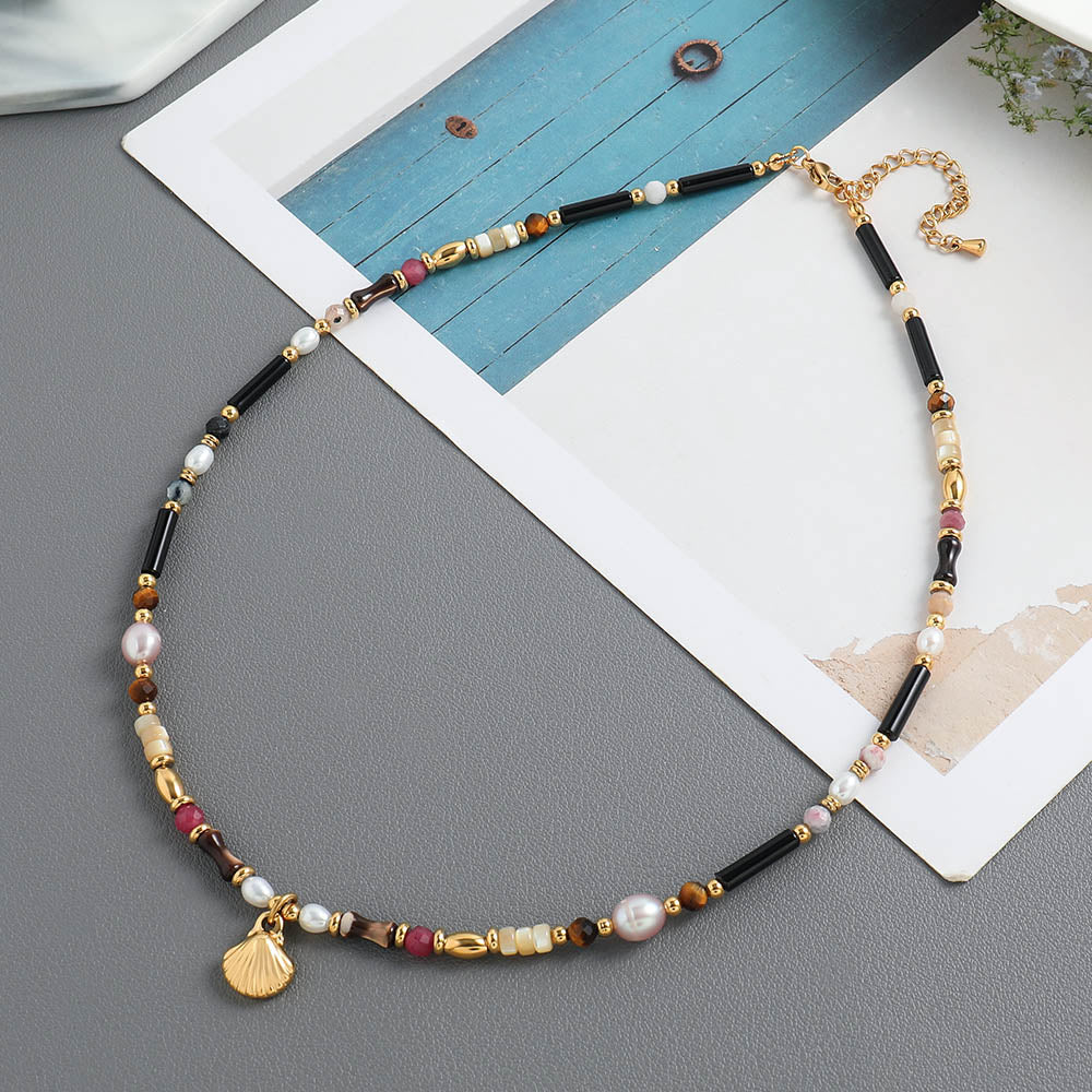 Vacation Sweet Classic Style Geometric Shell Natural Stone Freshwater Pearl Women's Pendant Necklace