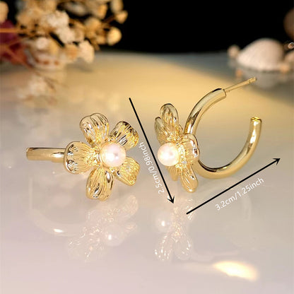 1 Pair Elegant Lady Classic Style Flower Inlay Zinc Alloy Artificial Pearls Ear Studs