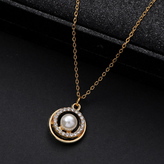 Basic Modern Style Classic Style Round Alloy Inlay Artificial Pearls Zircon Women's Pendant Necklace
