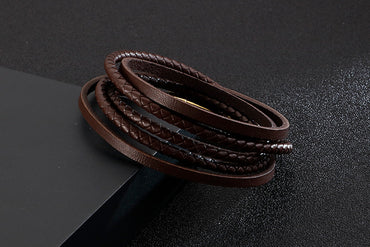 Hip-Hop Retro Geometric Stainless Steel Leather Braid Men's Wristband