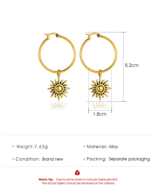 Hot Sale Retro Sun Flower Personality  Simple Short Sun Earring Wholesale