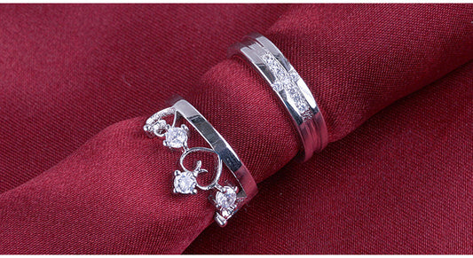 New Fashion Female Crown Couple Copper Silver Plated Ring Wholesale