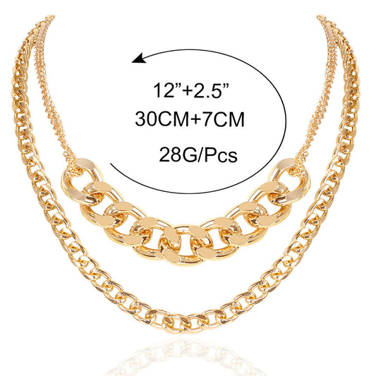 Retro Alloy Thick Chain Double Layer Necklace