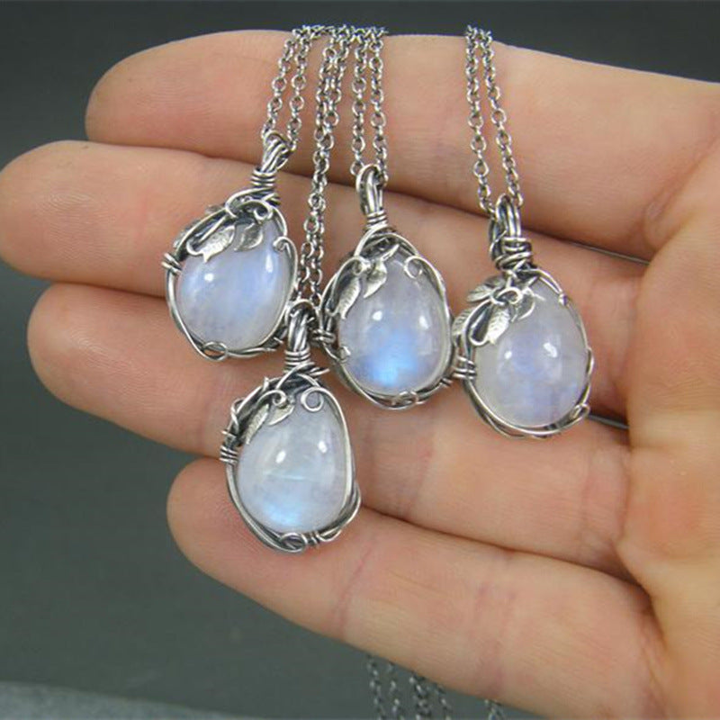 Retro Water Droplets Alloy Inlay Moonstone Women's Necklace