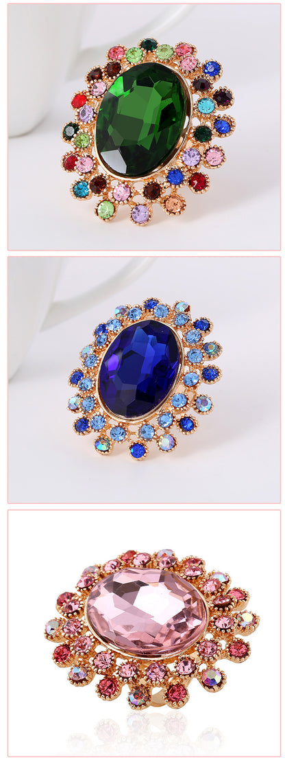 Hot Retro Full Diamond Crystal Glass Adjustable Ring Wholesale Nihaojewelry