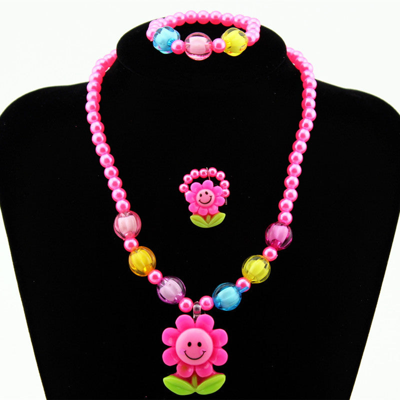 Wholesale Children's Ornaments Sets Of Chain Cartoon Sun Flower Beaded 4-piece Necklace Jewelry Set