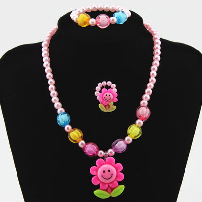 Wholesale Children's Ornaments Sets Of Chain Cartoon Sun Flower Beaded 4-piece Necklace Jewelry Set