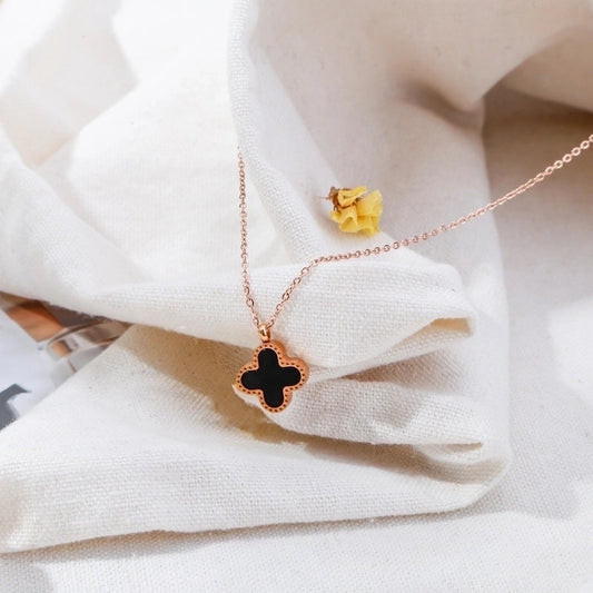 316L Stainless Steel Simple Style Plating Inlay Four Leaf Clover Shell Pendant Necklace