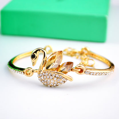 Fashion Simple Full Diamond Swan Crystal Alloy Necklace Bracelet