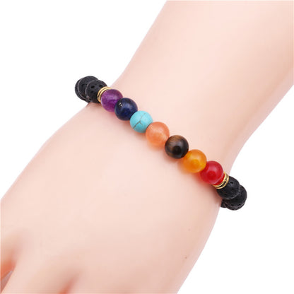 Natural Stone Colorful Chakra Energy Yoga Bracelet Colorful Agate Volcanic Stone 8mm Bracelet Bracelet