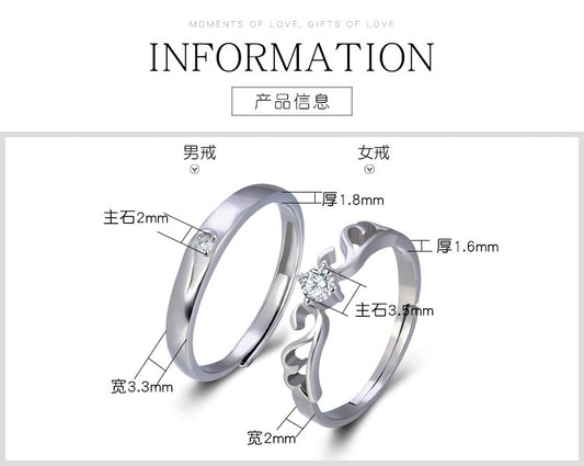 Couple Ring S925 Sterling Silver Korean Inlaid Zircon Diamond Ring Index Finger Tail Ring
