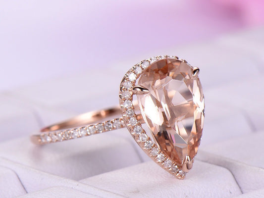 Boutique New Large Drop-shaped Gemstone Ladies Ring Copper Plated Rose Gold Jewelry
