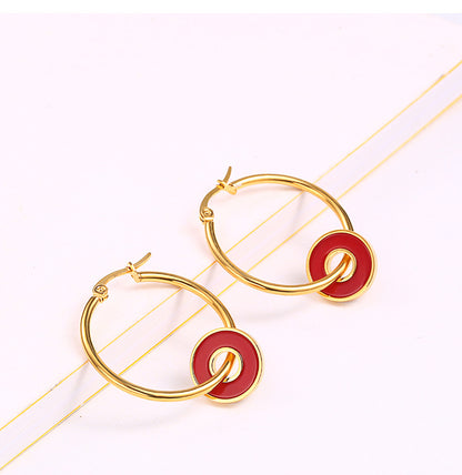 18k Gold-plated Double Circle Necklace Earrings Titanium Steel Set Wholesale Nihaojewelry