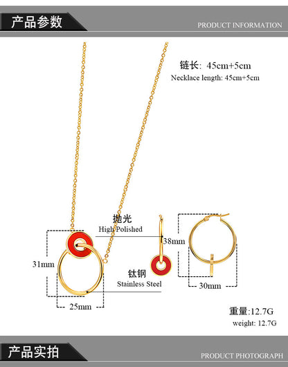 18k Gold-plated Double Circle Necklace Earrings Titanium Steel Set Wholesale Nihaojewelry