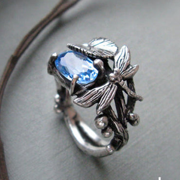 Retro Dragonfly Alloy Inlay Artificial Gemstones Women's Rings