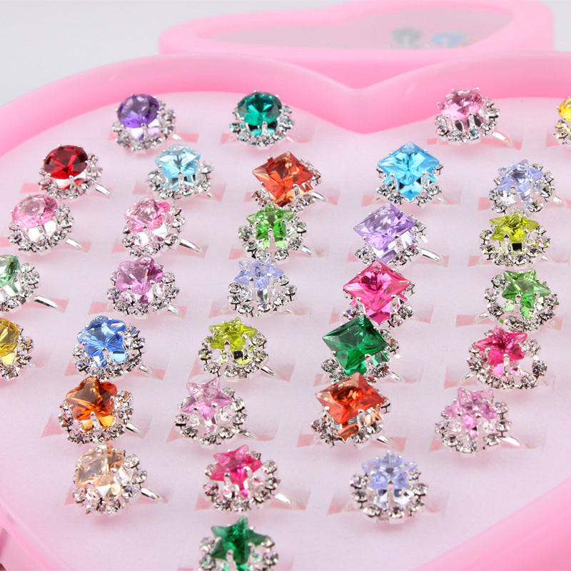 Korean Cartoon Acrylic Rings 36 Boxed Flash Diamond Rings
