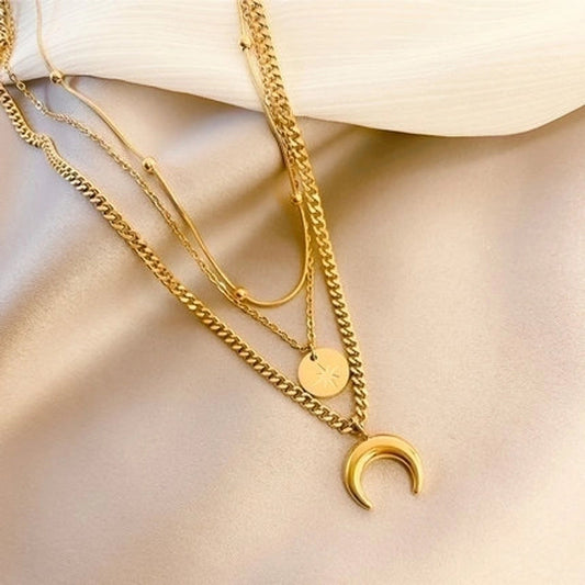 Fashion Moon Stainless Steel Plating Layered Necklaces 1 Piece