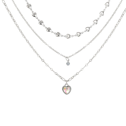 Fashion Heart Shape Alloy Plating Rhinestones Women's Layered Necklaces 1 Piece