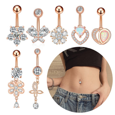 Fashion Heart Shape Flower Butterfly Stainless Steel Plating Inlay Zircon Belly Ring 1 Piece
