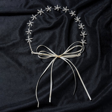 Korean Bridal Star Rhinestone Ribbon Hairband Wedding Headwear Ear Clip Set