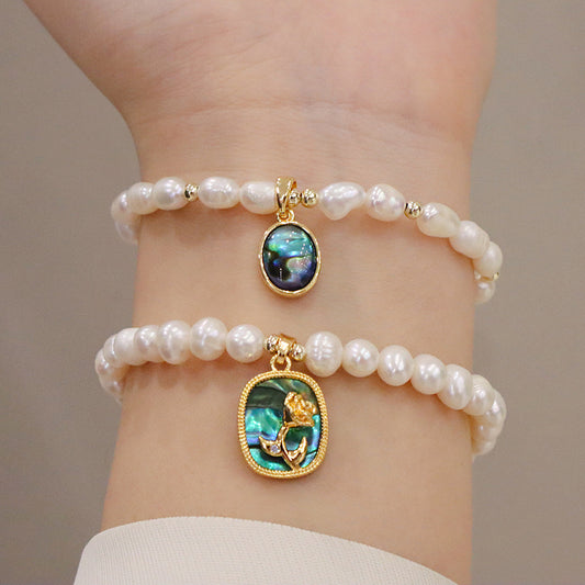 Wholesale Simple Style Oval Rose Freshwater Pearl Shell Bracelets