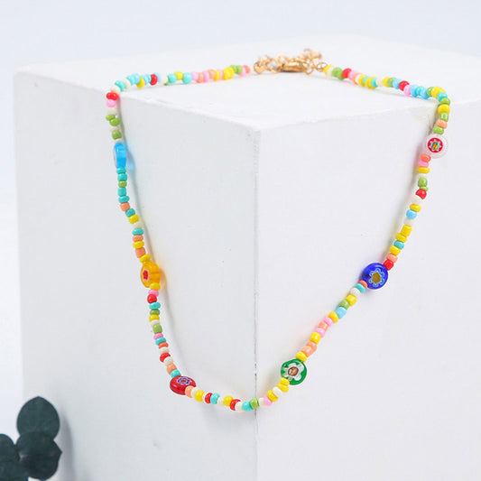 Creative Contrast Color Colorful Flower Glass Miyuki Beads Necklace Wholesale