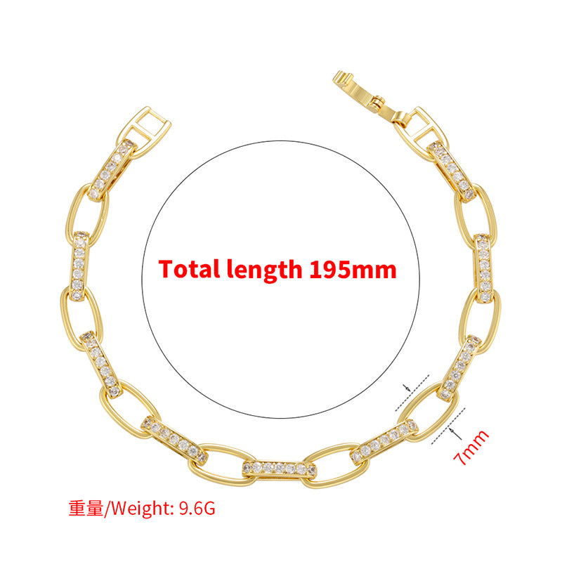 Micro-inlaid Zircon New Cable Chain Bracelet Copper Gold-plated