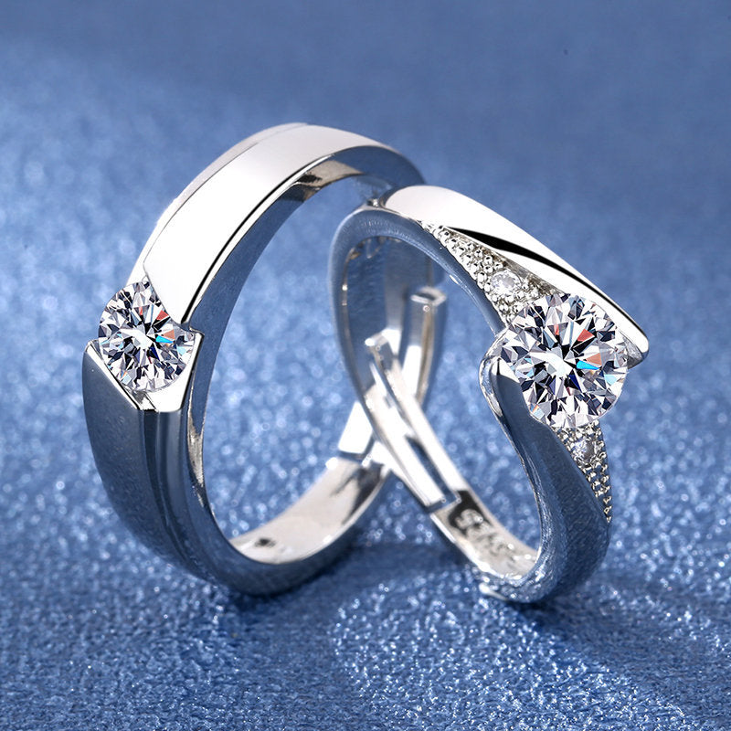 Romantic Geometric Copper Plating High Carbon Diamond Open Ring 1 Pair