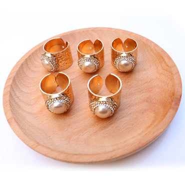 Simple Style Round Metal Handmade Inlay Rhinestones Pearl Open Ring