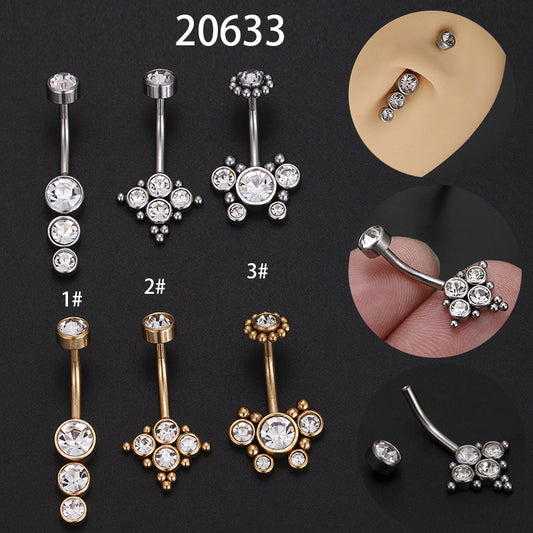 Fashion Solid Color Stainless Steel Inlay Zircon Belly Ring 1 Piece