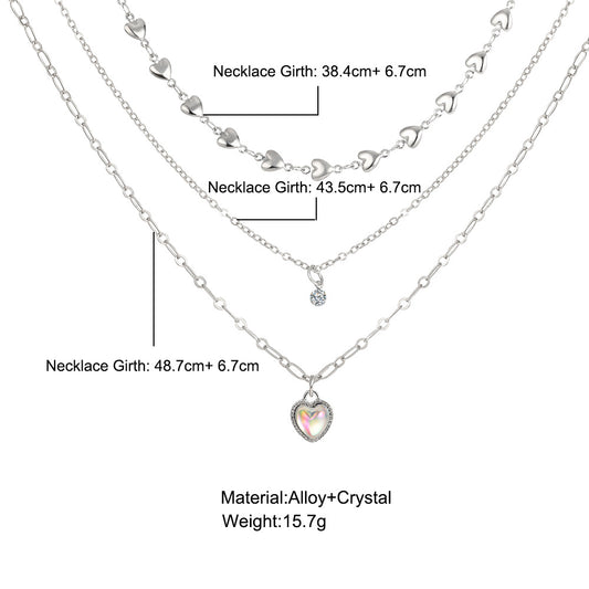 Fashion Heart Shape Alloy Plating Rhinestones Women's Layered Necklaces 1 Piece