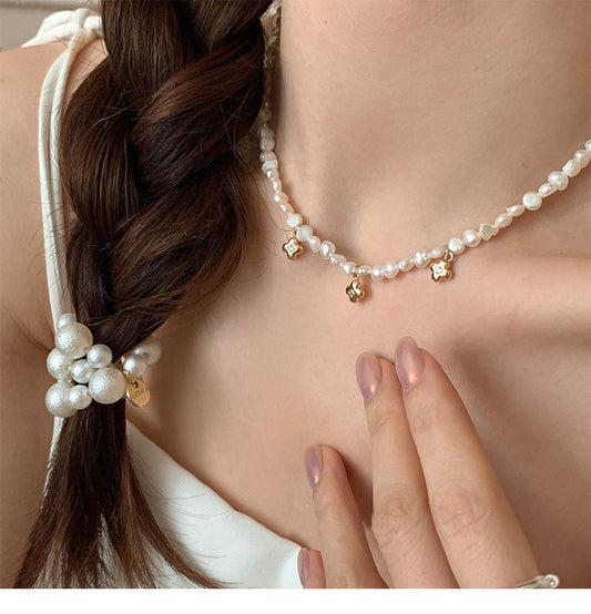 Flower Baroque Natural Freshwater Pearl Necklace Female Clavicle Chain Versatile High Sense Necklace Jewelry Cross-border Wholesale