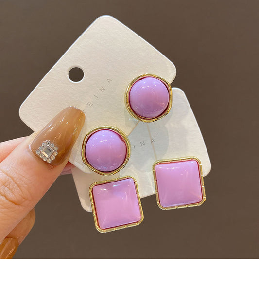 1 Pair Simple Style Oval Alloy Plating Artificial Gemstones Women's Earrings